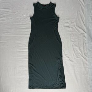 Quince Tencel Jersey Tank Maxi Dress Dark Olive Medium Side Slit Sleeveless